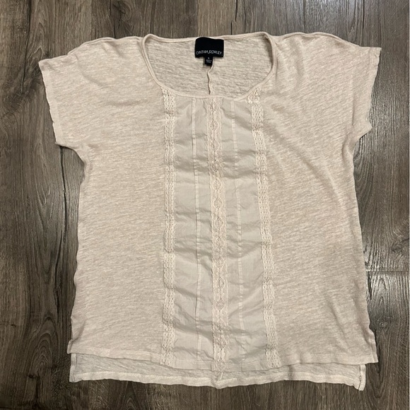 Cynthia Rowley Linen Blend Peasant Blouse Top Women’s Large Boho Babydoll Cream - Picture 6 of 11